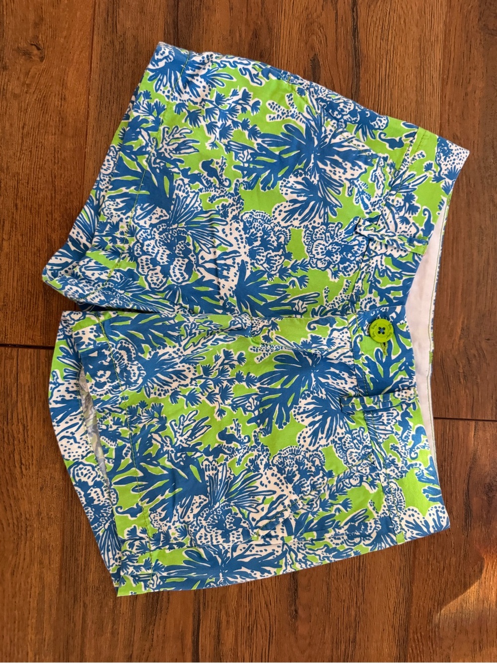 Lilly Pulitzer Green, Blue & White Floral High-Waist Shorts